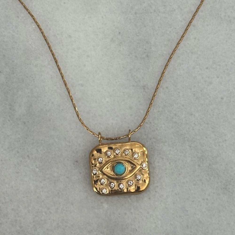 Gold Square Pendant Crystal Evil Eye Pendant Necklace 

Brand New - Picture 5 of 7